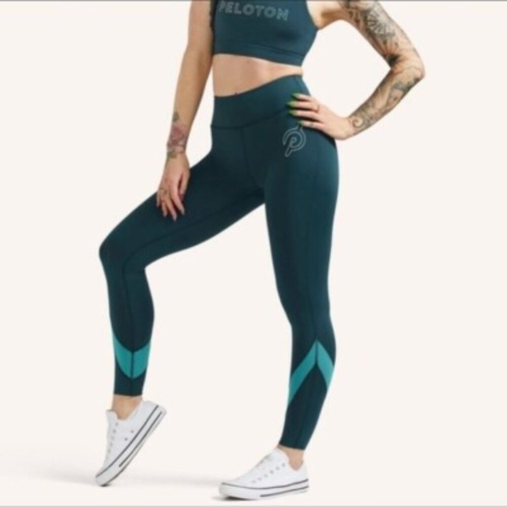Peloton Laser Cut Workout Leggings Teal - Mid Rise Size M - NWT